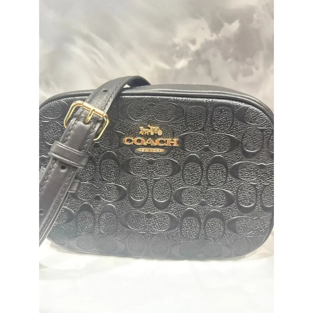 Coach Mini Jamie Camera Bag In Signature Leather Black Embossed Crossbody Bag